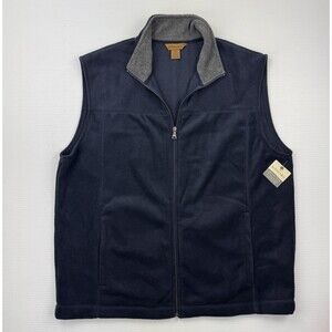 St Johns Bay Adirondack Fleece Vest Men’s XL Navy Gray Full Zip Pockets